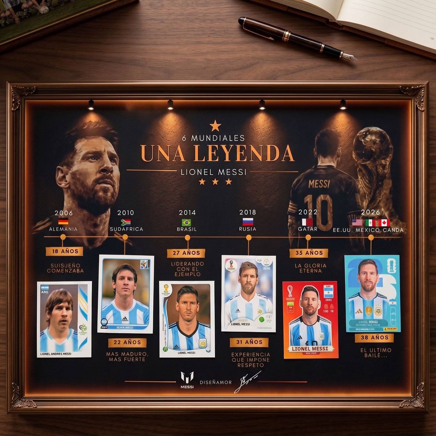 Lionel Messi "Una Leyenda" Luxury Frame – 6x World Cup Career Evolution Frame (2006-2026)
